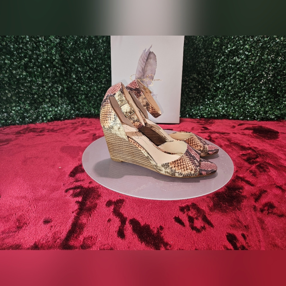 JESSICA SIMPSON CERVENA WOMEN'S SHOES  MAUVE COMBO copper snake print size 8.5